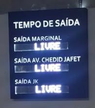Painel de tempo de saída com nomes de rotas e estimativas de percurso